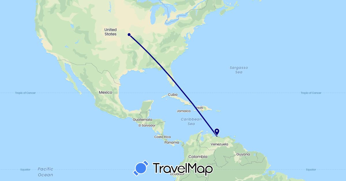 TravelMap itinerary: driving in United States, Venezuela (North America, South America)